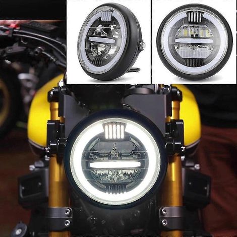 75 Zoll Universal-Motorrad-LED-Scheinwerfer, bernsteinfarbenes/weißes Licht, passend für Cafe Racer.