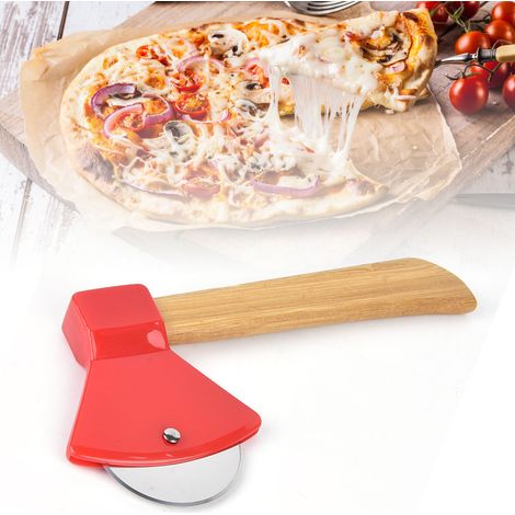 Pizzaschneider aus 430er Stahl, ergonomisch, rund, mit PP-Bambusgriff, für Zuhause und Gastronomie, rot (1/5)