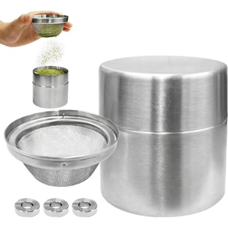 Contenitore ermetico in acciaio inox, barattolo per il tè con setaccio per polveri, setaccio fine a 40 mesh, caffè e pasticceria. (1/5)
