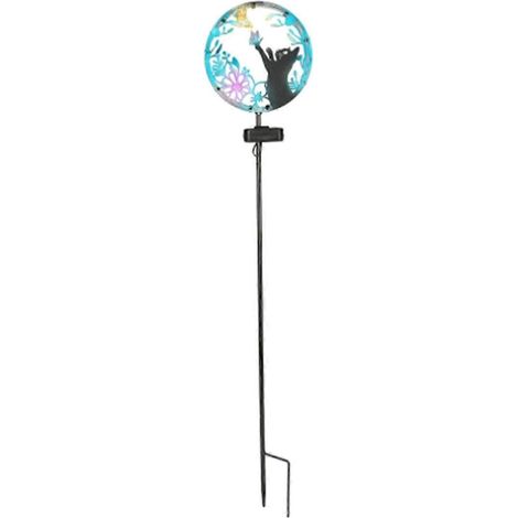 Lampe solaire d'extérieur en forme de chat, figurine de chat en métal avec lumières solaires -- (1/5)