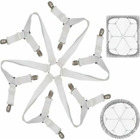 Fitted Sheet Tensioner Bed Sheet Adjustable Fitted Sheet Fastener Elastic 3 Way 6 Sides Bedding Sheets Straps Bed Sheet Fasteners for Bed Sheets Sofa Cushion Mattress White (1/5)