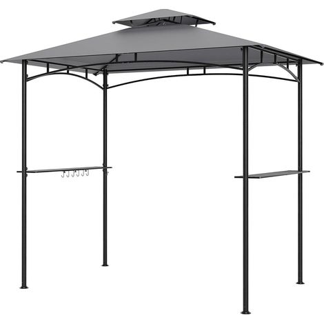 Pergola à grill 8 x 5 pieds avec 2 étagères, 6 crochets et cadre métallique - gris (1/5)