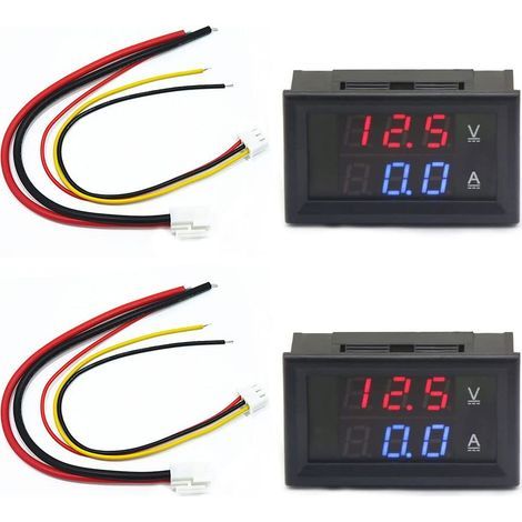 2 Stück 0,28" LED-Voltmeter-Amperemeter, rote und blaue Detektor-Spannungs-Amperemeter-Panel, Ampere-Voltmeter, DC 0-100V 10A für 12V/24V Ampere-Volt-Ampere-Anzeigepanel (1/5)