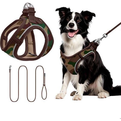 NALOOKAMIC Qianruida Réfléchissant Respirant Mesh Doux Confort Réglable Gilet Harnais Pour Petite Chiens Chats Pour Marcher Courir-Camouflage (1/5)