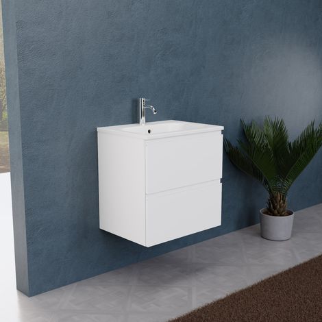 Inda - Meuble de salle de bain L.60 avec vasque mate / Blanc mat (1/5)