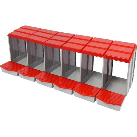 Nido para gallinas, 6 compartimentos, independiente o para montaje en pared, rojo, un solo nivel. (1/2)
