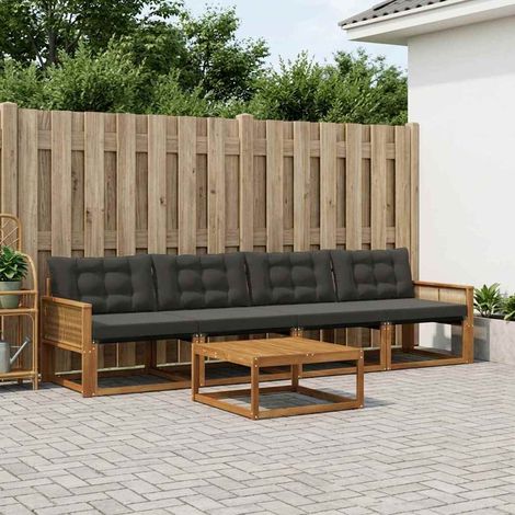 vidaXL  Outdoor Sofa Set  with Cushion 5 pcs Natural and Black