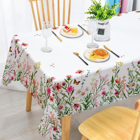 Nappe de table de jardin, lavable, motif floral, rectangulaire, résistante aux intempéries, en polyester, imperméable, pour extérieur, table de jardin, cuisine, table à manger, jardin, 140 x (1/5)
