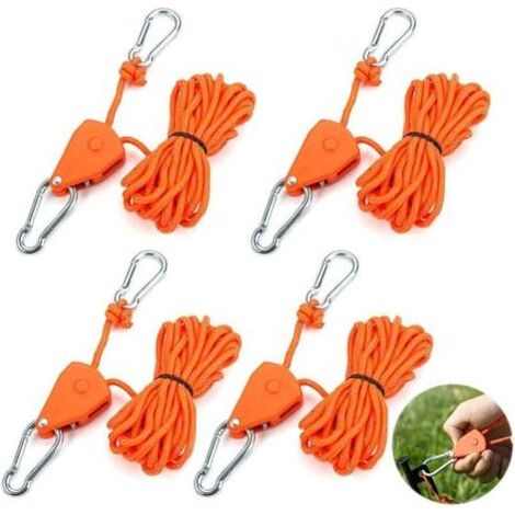 4 Pièces Corde Robuste Cliquet,4 m Réfléchissant Corde à Cliquet,4 mm Corde Tente Camping,Corde à Cliquet avec Crochets Réglable,Tendeur de Corde à Cliquet Réfléchissante pour Tentes, Auvents (1/4)