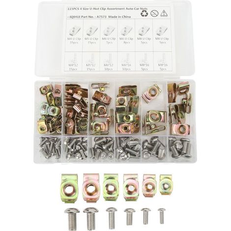 Kit de clips d'écrou en U, 4 tailles M4 M5 M6 M8, assortiment de vis de voiture galvanisées colorées pour moto, 115 pièces (1/5)