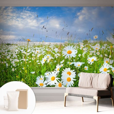 Tapete Vliestapete mit Kleber modern - Wanddeko für Küche - Klebefolie Wand - luxus Look Sommerwiese 312x219 cm (1/5)