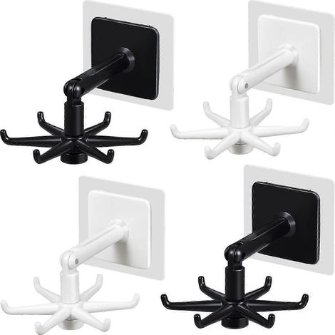 Filiyano-Lot de 4 crochets pliables rotatifs à 360°, auto-adhésifs et pliables verticalement à 180°, étanches et pratiques. (1/5)