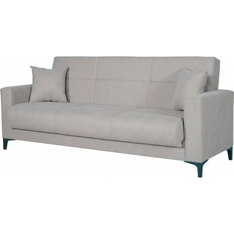 Divano Letto 3 Posti Con Cassettone Contenitore Imbottitura A Molle E Cuscini Inclusi Trasformabile in Letto Per Salotto Zona Living 212 x 87 x 90 Cm Colore Grigio Chiaro