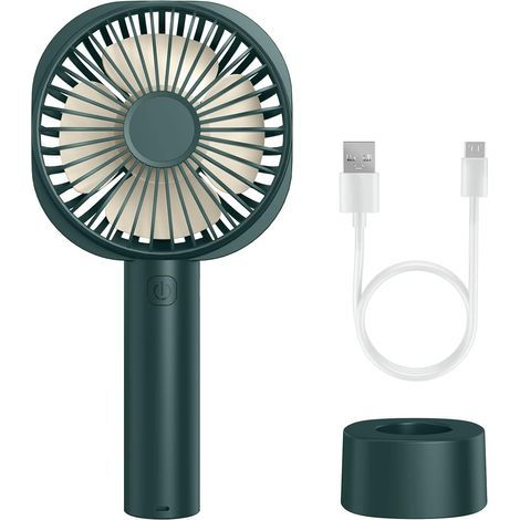 Mini ventilateur portable, ventilateur électrique portatif avec batterie rechargeable de 3 000 mAh, base amovible, 3 vitesses réglables, idéal pour les voyages et le camping (vert) (1/5)