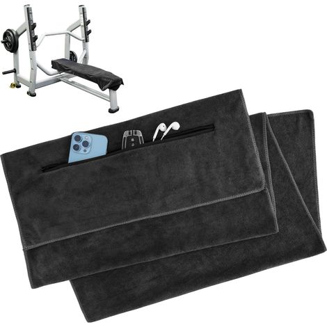 120 x 50 cm - Serviette de fitness, de sport en microfibre - Avec poche zippée - Pour salle de gym, yoga, extérieur et entraînement (gris foncé)