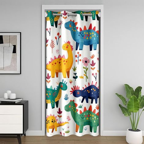 Rideau de porte mignon dinosaure - Motif : dinosaure sauvage - Rideau de porte pour porte d'armoire - Aquarelle florale - Jolie nature - 1 panneau - 132 x 203 cm - 203.00 x 132.00 cms (1/5)
