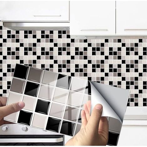 24 Stickers carrelage, PVC étanche, motif marbre mosaïque, gris, cuisine salle de bains (1/5)