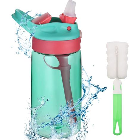 Gourde Enfants, 480ml Boîteille d'eau Enfant avec Paille sans BPA, étanches Portable Coupes pour Garçon Fille pour Maison école Maternelle Activités Extérieure Sport Excursions(Vert)-Fei Yu (1/5)