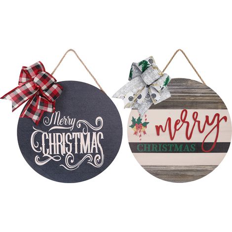 Panneau En Bois De Noël - Décoration Porte D Entrée Festive - Design Imprimé Robuste - Pour Maison Et Bureau - Diamètre 28 Cm (1/5)