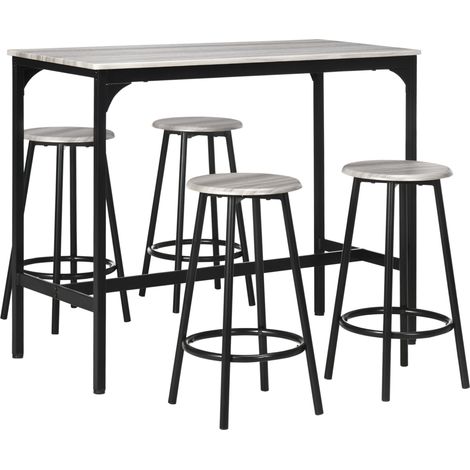 Juego de mesa alta con 4 taburetes, 5 piezas, MDF y metal, gris, estilo industrial (1/5)