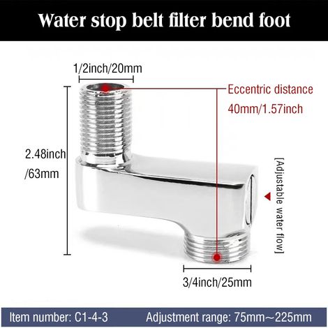(C1-4-3) Accessoires pour robinetterie de douche : coudes allongés et renforcés, tuyaux courbes et joints pour pommeaux de douche. Le robinet est coudé. (1/5)