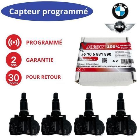 4 sensori TPMS preprogrammati 433MHz per BMW e MINI (Serie 1-4, X1, X2, X5, X6, M2-M4, i3, i8, Countryman)