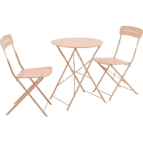 Round bistro garden table, steel, folding + 2 chairs, pink 42.5x53x82 cm - Balconea