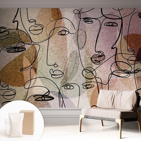 Papier peint intissé mural installation rapide du papier peint durable et résistante - Colle incluse gratuite Visages linéaires 312x219 cm (1/5)