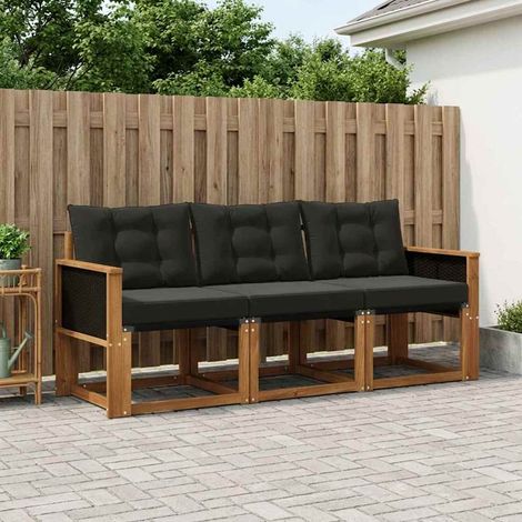 vidaXL Outdoor-Sofagarnitur mit Kissen 3 pcs Natürlich und Schwarz (1/5)