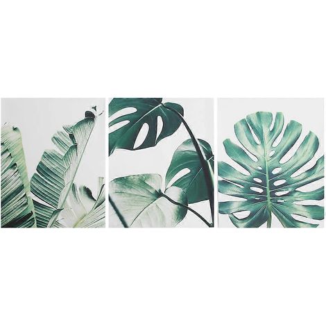 Lot de 3 toiles vertes 40x50cm, motif feuillage, décoration murale pour salon bureau, tableau canvas moderne (1/5)