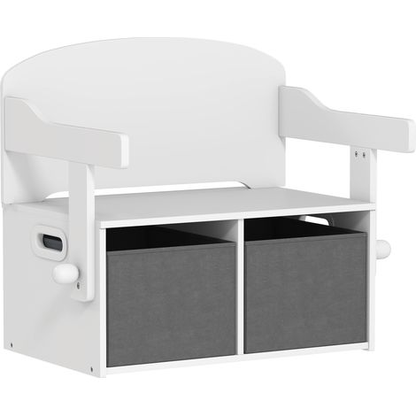 Coffre à jouets 3-en-1 pour enfant, table et chaises avec 2 paniers en tissu démontables, 67,5 x 46,5 x 56,7 cm, blanc (1/5)