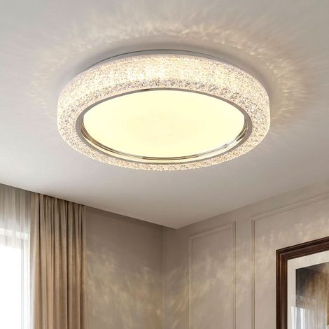 Deckenlampe LED Deckenleuchte Kristalllampe Wohnzimmerleuchte rund, Chromring, 24W 1400lm warmweiß, DxH 40 x 8 cm (1/5)