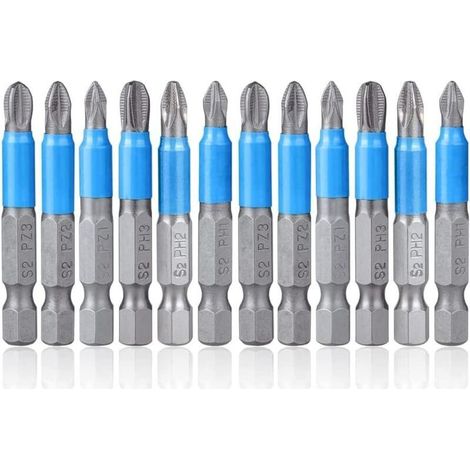 12Pcs Embouts de Tournevis à Tête Cruciforme Magnétique Embout Visseuse Phillips Antidérapante 50mm Hex Tige Embout Vissage Magnétique PH1 PH2 PH3 PZ1 PZ2 PZ3 pour Tournevis Électriques à Main