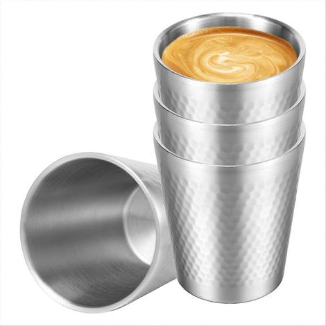 Set mit 4 doppelwandigen Isolierbechern aus Edelstahl 304, 300 ml Fassungsvermögen, ideal für Kaffee und andere Getränke. (1/5)