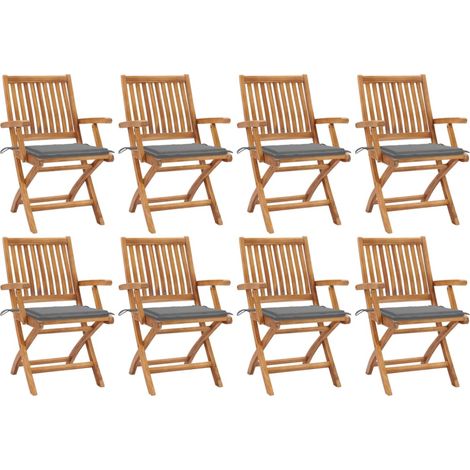 Lot de 8 Chaises pliables de jardin avec coussins,Fauteuils d'extérieur Teck solide -TF35731 (1/5)