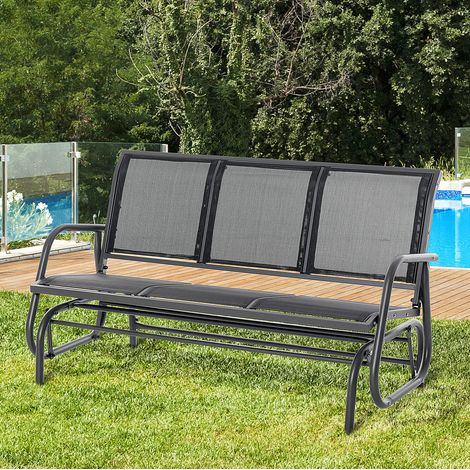 Banco balancín de jardín 3 plazas 147x75x85 cm metal gris oscuro - MEUBLIV (1/5)