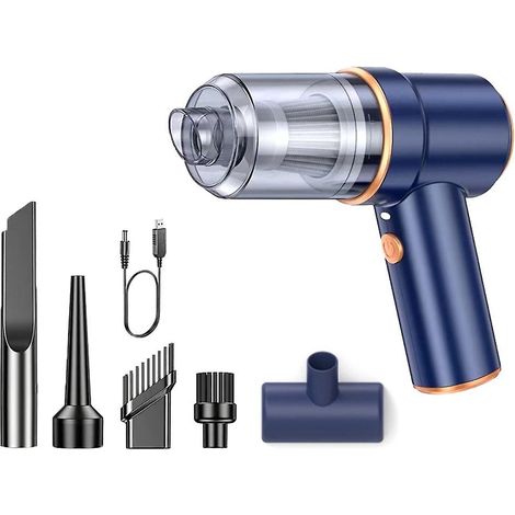 Aspirateur à main sans fil pour voiture et maison, mini aspirateur portable pour liquides et poussières, bleu (1/5)