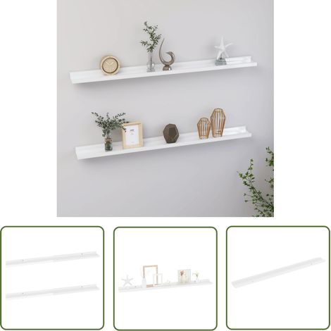 The Living Store Étagères murales 2 pcs Blanc brillant 100x9x3 cm - Étagères Murales - Étagères Déco - Rangement Mural - Décoration Murale - Meubles Blancs (1/5)