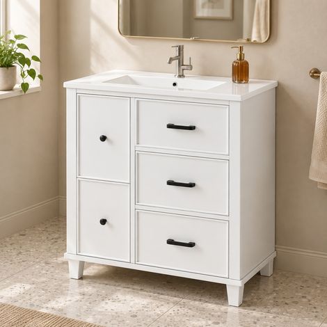 Mueble de baño con lavabo integrado, 76,5 x 47 x 83,5 cm, blanco DESVIAE (1/5)