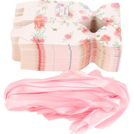 50 Set Wedding Favor Boxes Floral Pattern Retro Style Easy Assemble Candy Boxes Party Favors with Rope DIY Gift Box Pink HM2251304 (1/5)