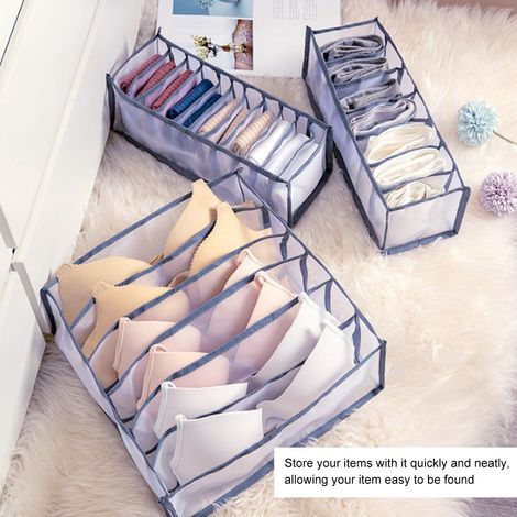 Boîte de rangement sous-vêtements 3 pièces avec compartiments, organisateur pour soutiens-gorge, chaussettes, caleçons, lavable et pliable 90 cm (1/5)