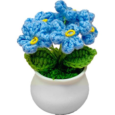 1 Pot de fleurs, Myosotis, Tige flexible, Fil de fer, Laine, Décoration maison bureau (1/5)