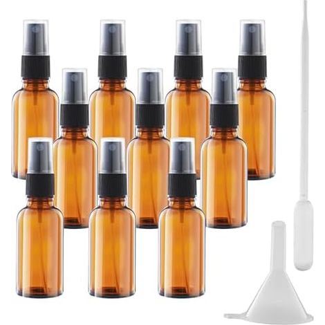 10PcsFlacon Spray Vide, 30 ml Ambré Bouteille Spray Verre, Flacon Huile Essentielle Vide avec entonnoir et Goutteur pour huiles essentielles, parfums, massages, soins capillaires et voyages (1/5)