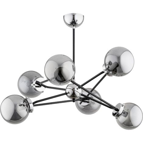 Suspension glamour chromé noir 6xE14 verre fumé Resto (1/3)