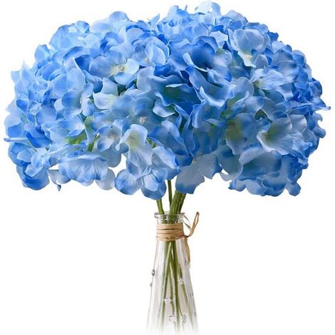 Lot de 20 têtes de fleurs d'hortensia artificielles en soie bleu clair avec tiges pour mariages-AquaForge (1/5)