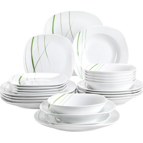 Service de vaisselle en porcelaine de 24 pièces, écologique, compatible lave-vaisselle (1/2)