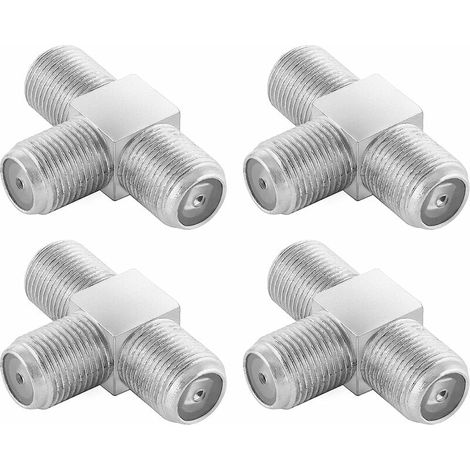 4X Sat TV T-förmiger Koaxial-TV-Antennenverteiler (3X F-Buchse) TV-Antennenkabel-Splitter, Koaxialkabel-Adapter, Satellitenantenne-Doppelbuchse, (1/4)