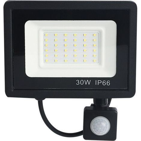 Projecteur extérieur 30 W avec détecteur de mouvement, lumière blanche froide 6 500 K, 36 spots LED ultra lumineux, 2 700 lm, étanche IP66. (1/5)