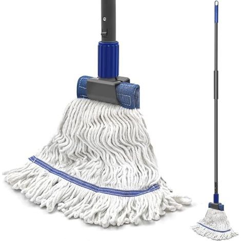Applicable Balai Serpillère Professionnel, Balai à Microfibres avec Poignée Extra Longue de 146 cm, Balai à Sec et Humide pour Nettoyage de Sol en Bois, Carrelage, Béton (Bleu) (1/5)