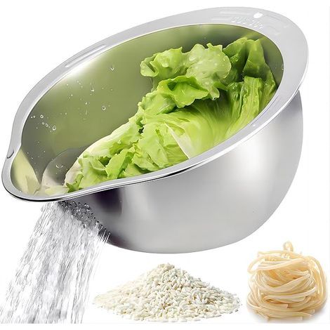 Bol 4 en 1 pour laver le riz - Passoire à riz - Passoire en acier inoxydable pour laver le quinoa, les fruits et les légumes - Multi-usages (1/5)